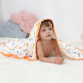 Kassy Pop Printed 6 Layer Bamboo Muslin Blanket Cum Swaddling Towel, (110cm x 110cm) - Carrot Print