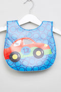 KASSY POP Waterproof Silicone Baby Feeding Bibs, Velcro Closure - Racing Car Print