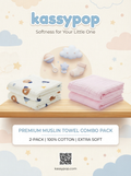 KASSY POP Kids Muslin Cotton Bath Towel, Blanket, Swaddle,105 X 105 cm - Pack of 2 (Pink and Teddy)