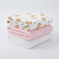 KASSY POP Kids Muslin Cotton Bath Towel, Blanket, Swaddle,105 X 105 cm - Pack of 3 (Pink, White and Bear)