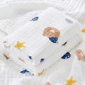 KASSY POP Kids Muslin Cotton Bath Towel, Blanket, Swaddle,105 X 105 cm - Teddy Print