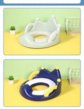 Kassy Pop Crown Shaped Baby Potty Training Seat with Soft Cushion Handles and Backrest for Round Oval Toilets - Blue