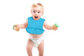 KASSY POP Waterproof Silicone Baby Feeding Bibs with Crumb Catcher, Adjustable Neck Loop - Blue