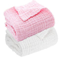 KASSY POP Kids Muslin Cotton Bath Towel, Blanket, Swaddle,105 X 105 cm - Pack of 2 (Pink and White)