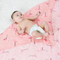 Kassy Pop 100% Bamboo Cotton Baby Swaddle Wrap Cum Receiving Blanket, 125x100 cm - Flamingo Print