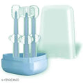 Kassy Pop Silicone Toothbrush Set For (0-18 months) Baby With Brushes Holder Case, Set Of 3 - Blue