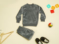 KASSY POP Teddy Baby Fleece T-shirt and Pajamas Set for Kids - Grey