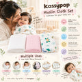 KASSY POP Kids Muslin Cotton Bath Towel, Blanket, Swaddle,105 X 105 cm - Pack of 3 (Pink, White and Animal Print)