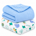 KASSY POP Kids Muslin Cotton Bath Towel, Blanket, Swaddle,105 X 105 cm - Pack of 2 (Blue and Animal Print)