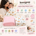 KASSY POP Kids Muslin Cotton Bath Towel, Blanket, Swaddle,105 X 105 cm - Pack of 2 (Pink and Bear)