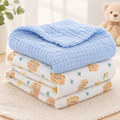 KASSY POP Kids Muslin Cotton Bath Towel, Blanket, Swaddle,105 X 105 cm - Pack of 2 (Blue and Bear)