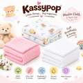 KASSY POP Kids Muslin Cotton Bath Towel, Blanket, Swaddle,105 X 105 cm - Pack of 3 (Pink, White and Moon)