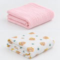 KASSY POP Kids Muslin Cotton Bath Towel, Blanket, Swaddle,105 X 105 cm - Pack of 2 (Pink and Bear)