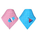 KASSY POP Baby Absorbing Bandana Drool Bibs (Adjustable Size), Set of 2 - Boat and Fish Print