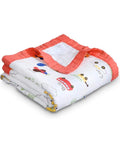 Kassy Pop Printed 6 Layer Bamboo Muslin Blanket Cum Swaddling Towel, (110cm x 110cm) - Car Print
