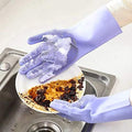 Multi-use Latex Free Silicon Scrubber Gloves for Dishwashing, Pet Grooming, Car Cleaning, Great for Protecting Hands During Washing, Heat Resistance Kitchen Gloves (Multi-Colour, 1 Pair)