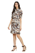 PINK SQUARE Women's Printed Knee Length Dress, Ideal for Summer and Spring Casual Look