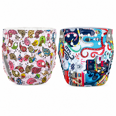 Kassy pop Cotton Cloth Reusable Diaper for Babies with One Piece 3-Layer Microfiber Insert (0-36 Months) Pack of 2 - Printed
