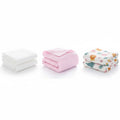 KASSY POP Kids Muslin Cotton Bath Towel, Blanket, Swaddle,105 X 105 cm - Pack of 3 (Pink, White and Printed)