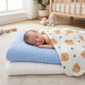KASSY POP Kids Muslin Cotton Bath Towel, Blanket, Swaddle,105 X 105 cm - Pack of 3 (Blue, White and Bear)