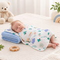 KASSY POP Kids Muslin Cotton Bath Towel, Blanket, Swaddle,105 X 105 cm - Pack of 2 (Blue and Animal Print)