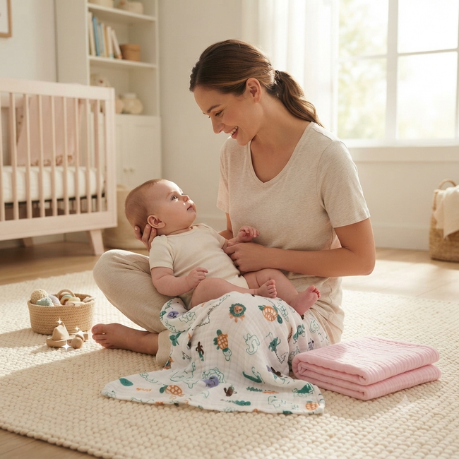 KASSY POP Kids Muslin Cotton Bath Towel, Blanket, Swaddle,105 X 105 cm - Pack of 2 (Pink and Animal Print)
