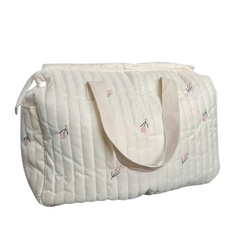 Kassy Pop Baby Diaper Storage Maternity Bag Cotton Handbag Bagpack for New Mom with Bottle Pocket - Beige