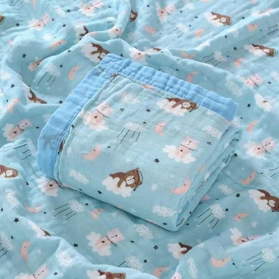 Kassy Pop 100% Bamboo Cotton Baby Swaddle Wrap Cum Receiving Blanket, 110x110 cm - Blue - All Print)