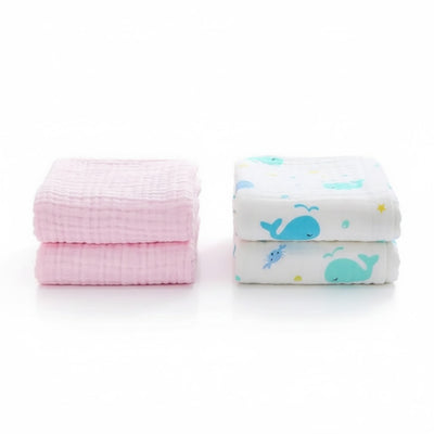 KASSY POP Kids Muslin Cotton Bath Towel, Blanket, Swaddle,105 X 105 cm - Pack of 2 (Pink and Printed)