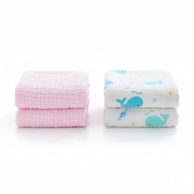 KASSY POP Kids Muslin Cotton Bath Towel, Blanket, Swaddle,105 X 105 cm - Pack of 2 (Pink and Printed)