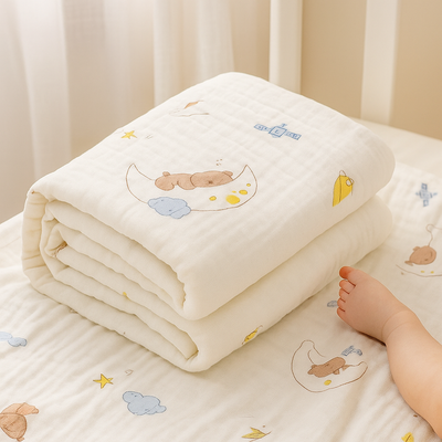 KASSY POP Kids Muslin Cotton Bath Towel, Blanket, Swaddle,105 X 105 cm - Moon Print