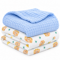 KASSY POP Kids Muslin Cotton Bath Towel, Blanket, Swaddle,105 X 105 cm - Pack of 2 (Blue and Bear)