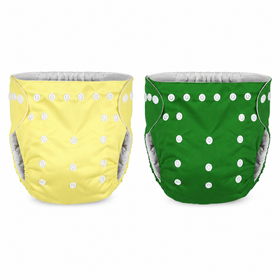 Kassy pop Cotton Cloth Reusable Diaper for Babies with One Piece 3-Layer Microfiber Insert (0-36 Months) Pack of 2 - Yellow and Green