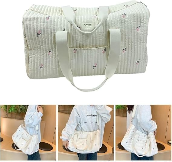 Kassy Pop Baby Diaper Storage Maternity Bag Cotton Handbag Bagpack for New Mom with Bottle Pocket - Beige