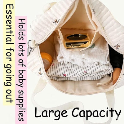 Kassy Pop Baby Diaper Storage Maternity Bag Cotton Handbag Bagpack for New Mom with Bottle Pocket - Beige