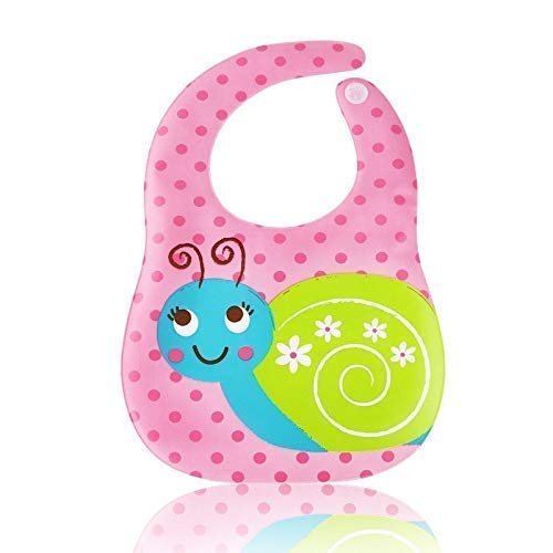 KASSY POP Waterproof Silicone Baby Feeding Bibs, Velcro Closure Snail Print
