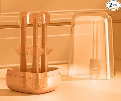 Kassy Pop Silicone Toothbrush Set For (0-18 months) Baby With Brushes Holder Case, Set Of 3 - Brown