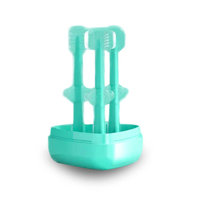 Kassy Pop Silicone Toothbrush Set For (0-18 months) Baby With Brushes Holder Case, Set Of 3 - Green