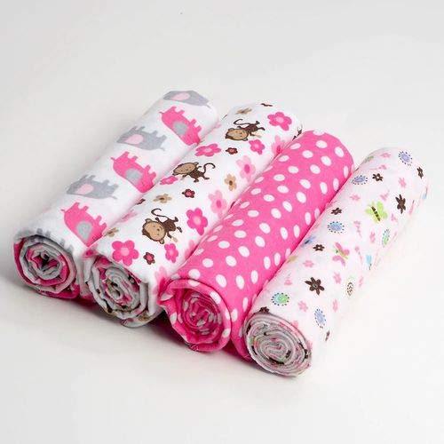 KASSY POP Baby Cotton Flannel Wrapping Sheets Blankets Swaddles (0-1.5 Years), Pack of 4 - Animal Print