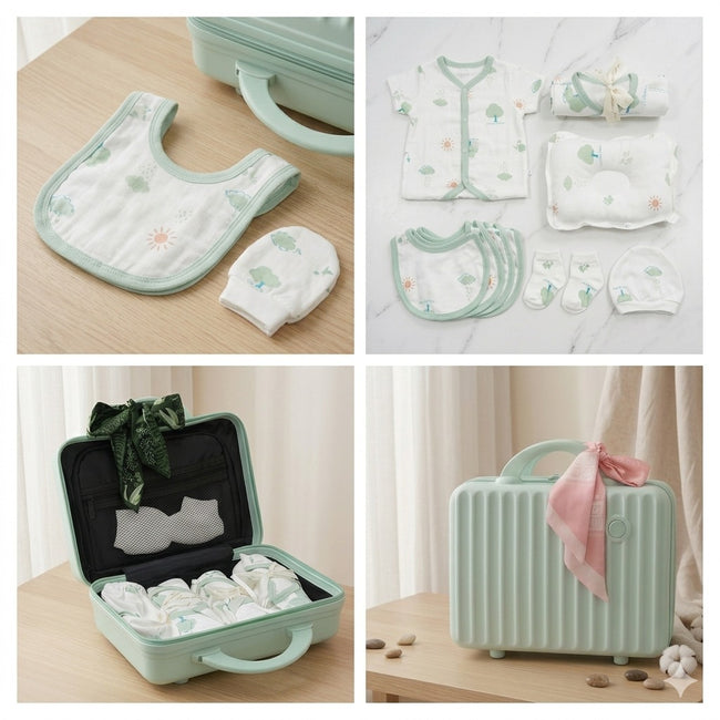 KASSY POP Newborn Baby Cotton 21pcs Clothing Set with Briefcase Pack - Green
