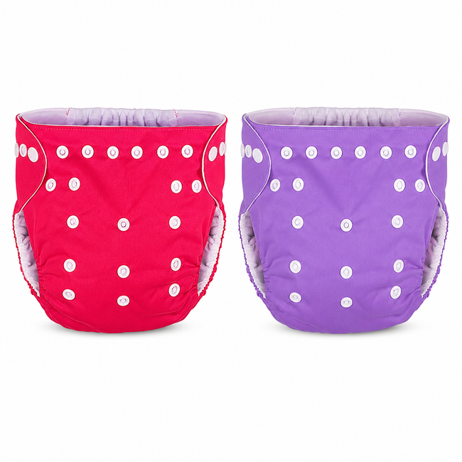 Kassy pop Cotton Cloth Reusable Diaper for Babies with One Piece 3-Layer Microfiber Insert (0-36 Months) Pack of 2 - Pink and Purple