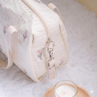 Kassy Pop Baby Diaper Storage Maternity Bag Cotton Handbag Bagpack for New Mom with Bottle Pocket - Beige