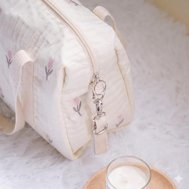 Kassy Pop Baby Diaper Storage Maternity Bag Cotton Handbag Bagpack for New Mom with Bottle Pocket - Beige