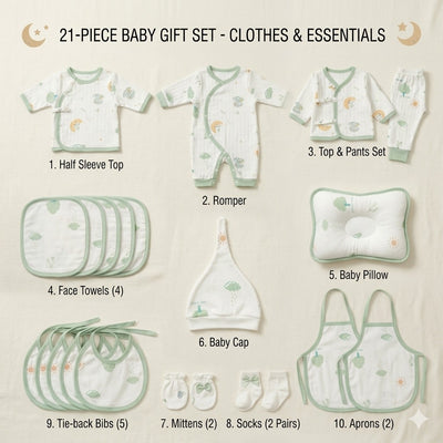 KASSY POP Newborn Baby Cotton 21pcs Clothing Set with Briefcase Pack - Green