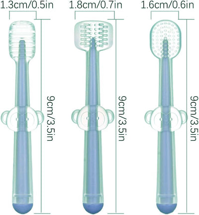 Kassy Pop Silicone Toothbrush Set For (0-18 months) Baby With Brushes Holder Case, Set Of 3 - Blue