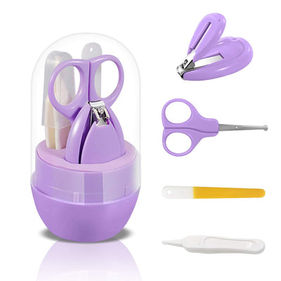 Kassy Pop 4-in-1 Baby Manicure Grooming Kit Set with Baby Nail, Scissor, File, and Tweezer - Purple