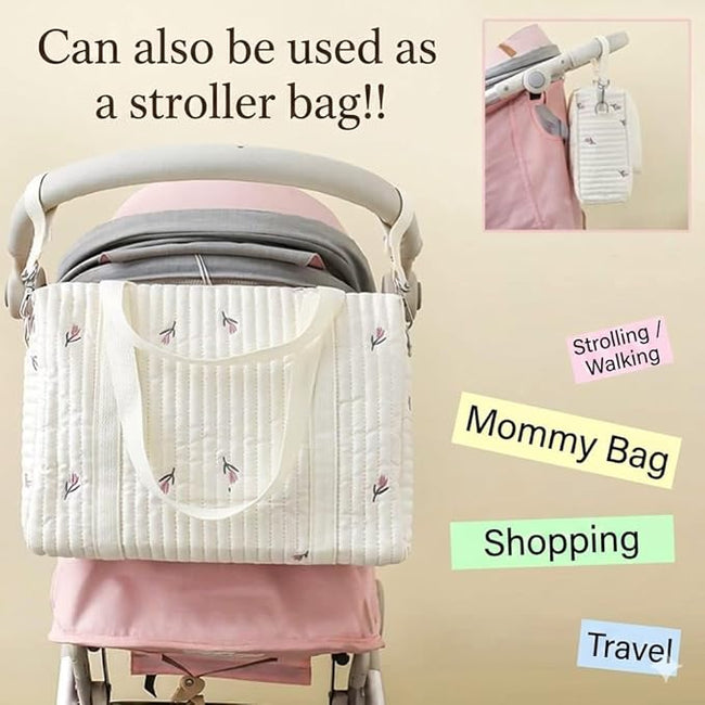 Kassy Pop Baby Diaper Storage Maternity Bag Cotton Handbag Bagpack for New Mom with Bottle Pocket - Beige