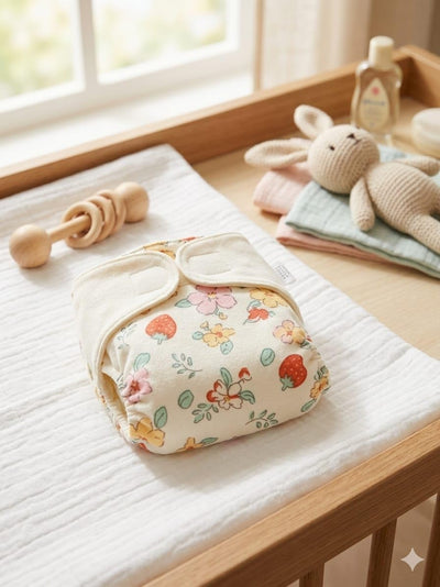 Kassy pop Cotton Cloth Reusable Diaper for Babies with One Piece 3-Layer Microfiber Insert (0-36 Months) - Floral Print