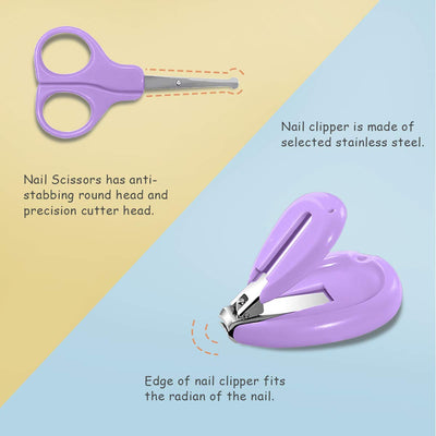 Kassy Pop 4-in-1 Baby Manicure Grooming Kit Set with Baby Nail, Scissor, File, and Tweezer - Purple
