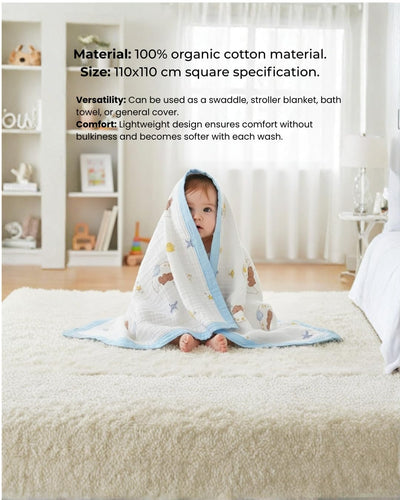 Kassy Pop 100% Bamboo Cotton Baby Swaddle Wrap Cum Receiving Blanket, 110x110 cm - Teddy Moon